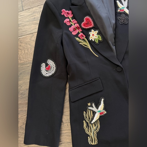 Cinq à Sept Cheyenne Western Americana Appliqué Scrunched Blazer Size 14 - Picture 6 of 9